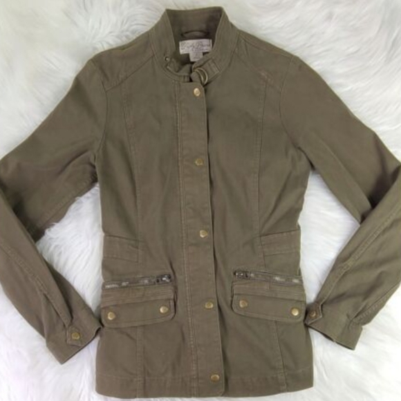 Lucky Brand Hunter Green Denim-like Blazer Small Military Jacket GUC - Picture 1 of 13